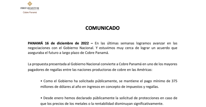 Comunicado - 16 de diciembre de 2022